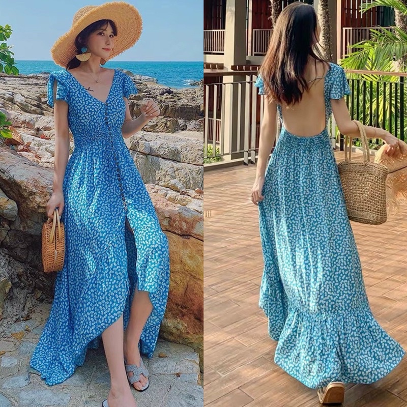 ĐẦM MAXI HOA HỞ LƯNG