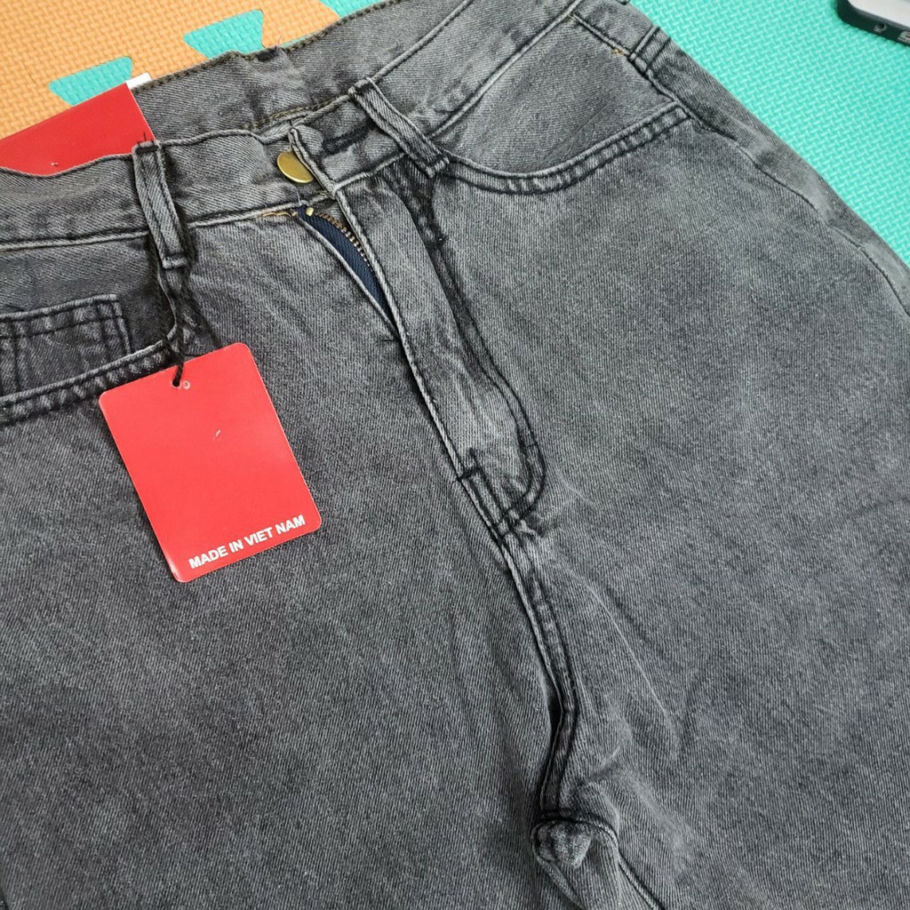 Quần Jeans Ống Suông Rộng Nữ Màu Xám Khói Trơn Và Rách - 00 NoBrandNoDenim