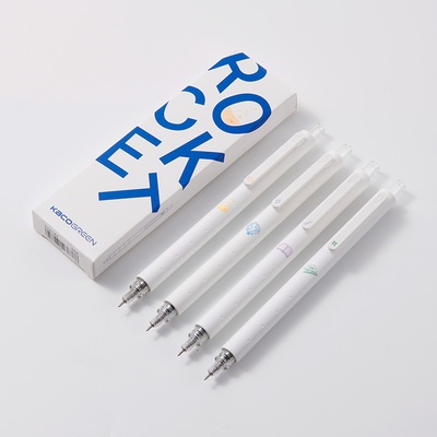 Hộp 4 bút bi Kaco Rocket hoc tập Trắng mực đen ngòi 0,5mm