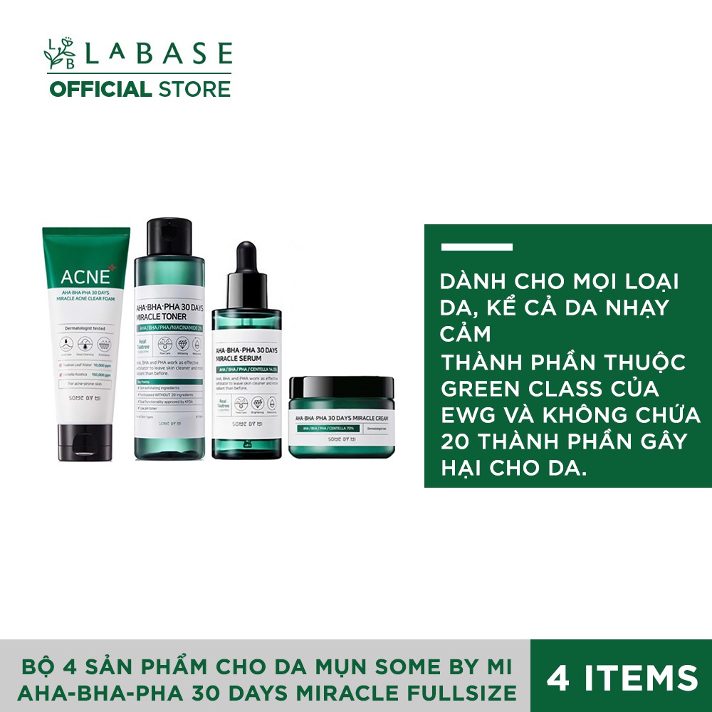 Bộ 4 Sản Phẩm Cho Da Mụn Some By Mi AHA-BHA-PHA 30 Days Miracle Fullsize - Hàng Nhập Khẩu