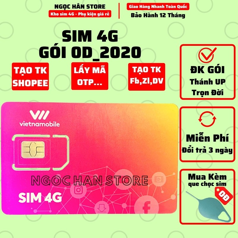 Sim 4G Vietnamobile Data 180Gb (6Gb/Ngày - Thánh Úp & Trọn Đời) - Gọi Miễn Phí - Sim Không Giới Hạn Data - Giá Siêu Rẻ