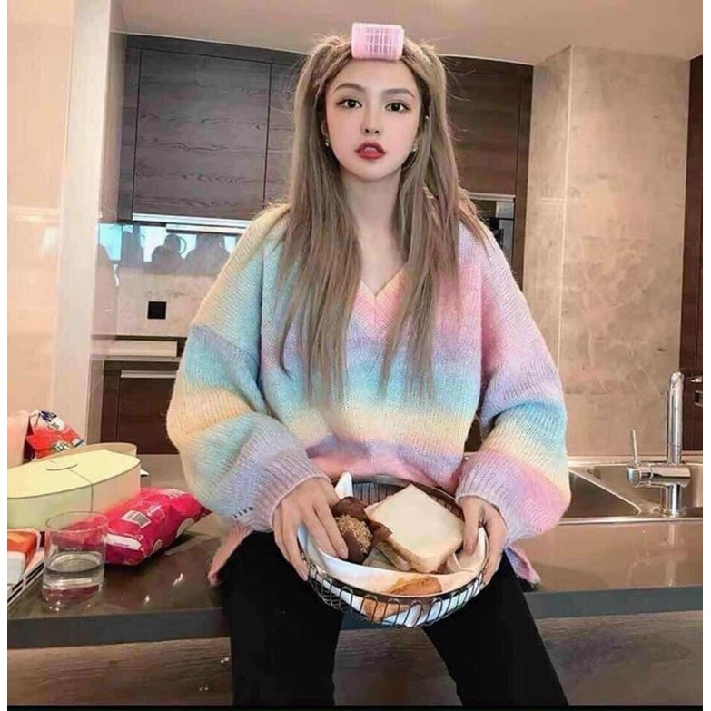 ÁO LEN LOANG MÀU CẦU VỒNG FREESIZE DƯỚI 65KG