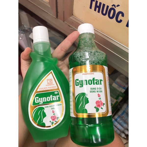 dung dịch dùng ngoài gynofar 250ml, 500ml màu xanh lá