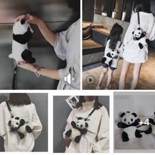 Set áo jean lông và balo gấu trúc
