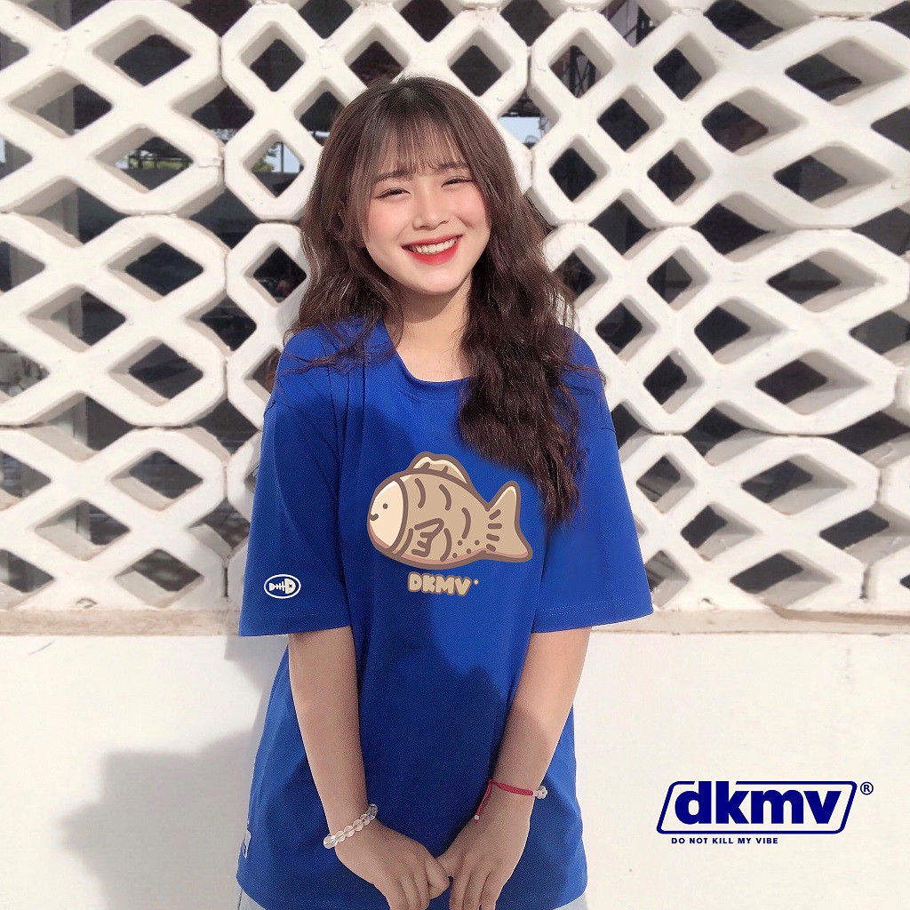 Áo thun nữ form rộng màu xanh Don't Kill My Vibe vải cotton - Fish Cake Tee