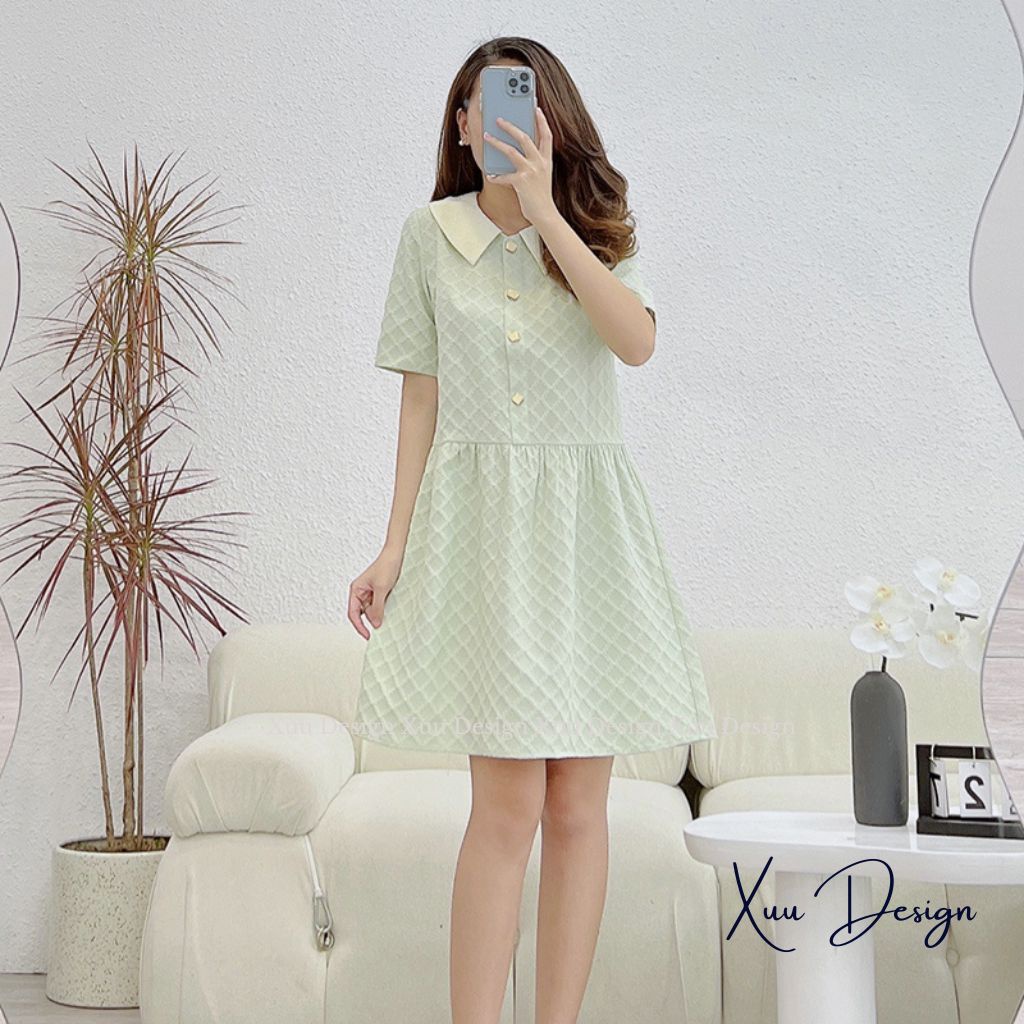 Váy suông nữ thiết kế dáng babydoll XUU họa tiết gân nổi màu sắc trẻ trung, chất vải mềm mát- V05 họa tiết