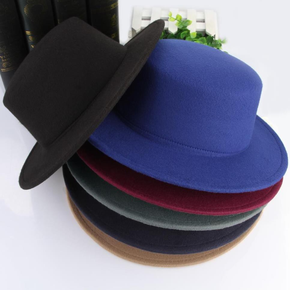 Mũ rộng vành thiết kế thanh lịch cho cả nam và nữ giới nón fedora vành phẳng vải nỉ