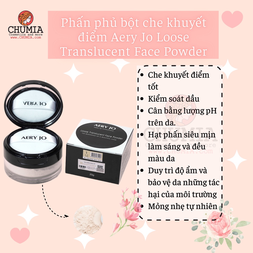 Phấn phủ AERY JO Loose 20g kiềm dầu bột nén không màu chống nước trắng da bộ trang điểm chính hãng PP chumia