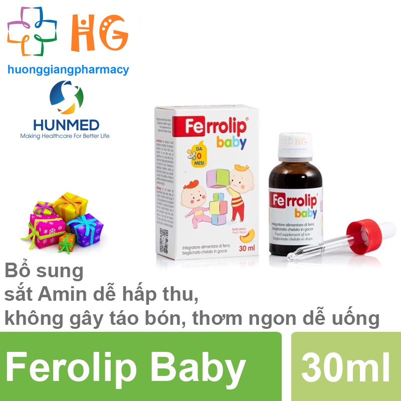 Siro sắt cho bé Ferrolip baby Bổ sung sắt cho cơ thể hỗ trợ tạo hồng cầu giúp giảm nguy cơ thiếu máu do thiếu sắt Lọ 30m