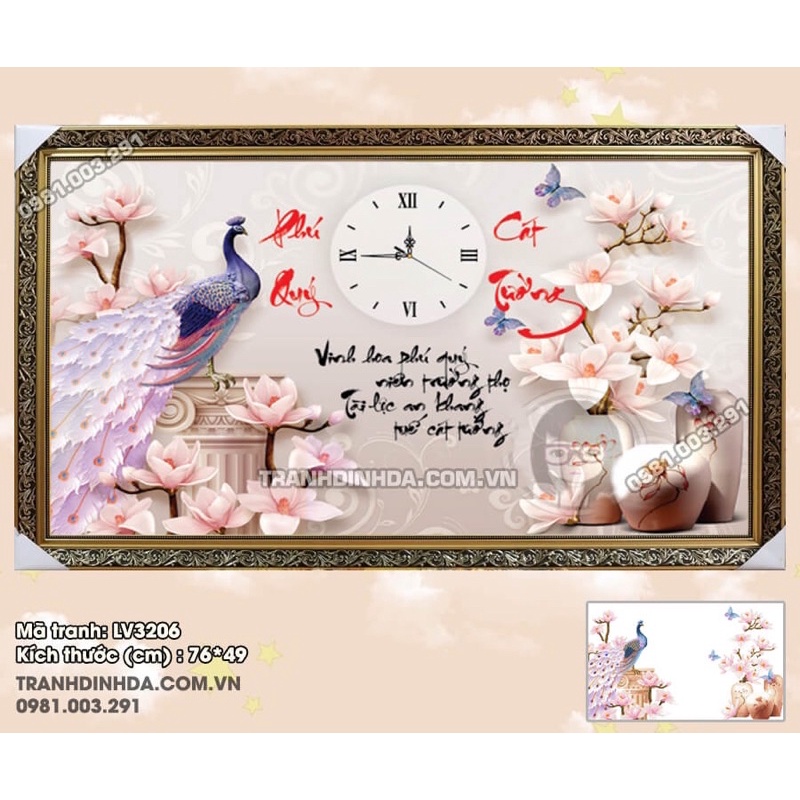 Tranh Đính Đá/Tranh thêu Đồng Hồ Phú Quý Cát Tường Lv279,Lv3206