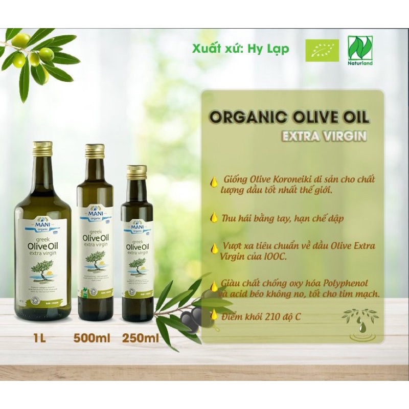 [Mani]Dầu Extra Virgin Olive Hữu Cơ - 250ml &amp; 500ml
