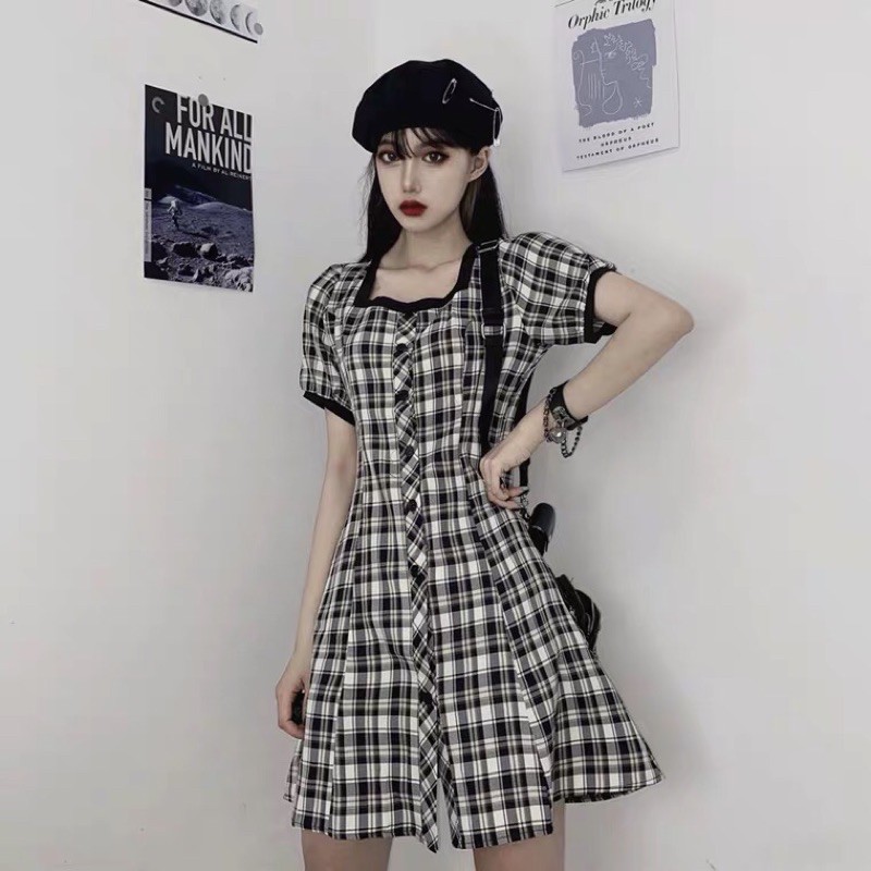 [Siêu giảm giá] Váy ulzzang kẻ caro đen trắng cá tính 05