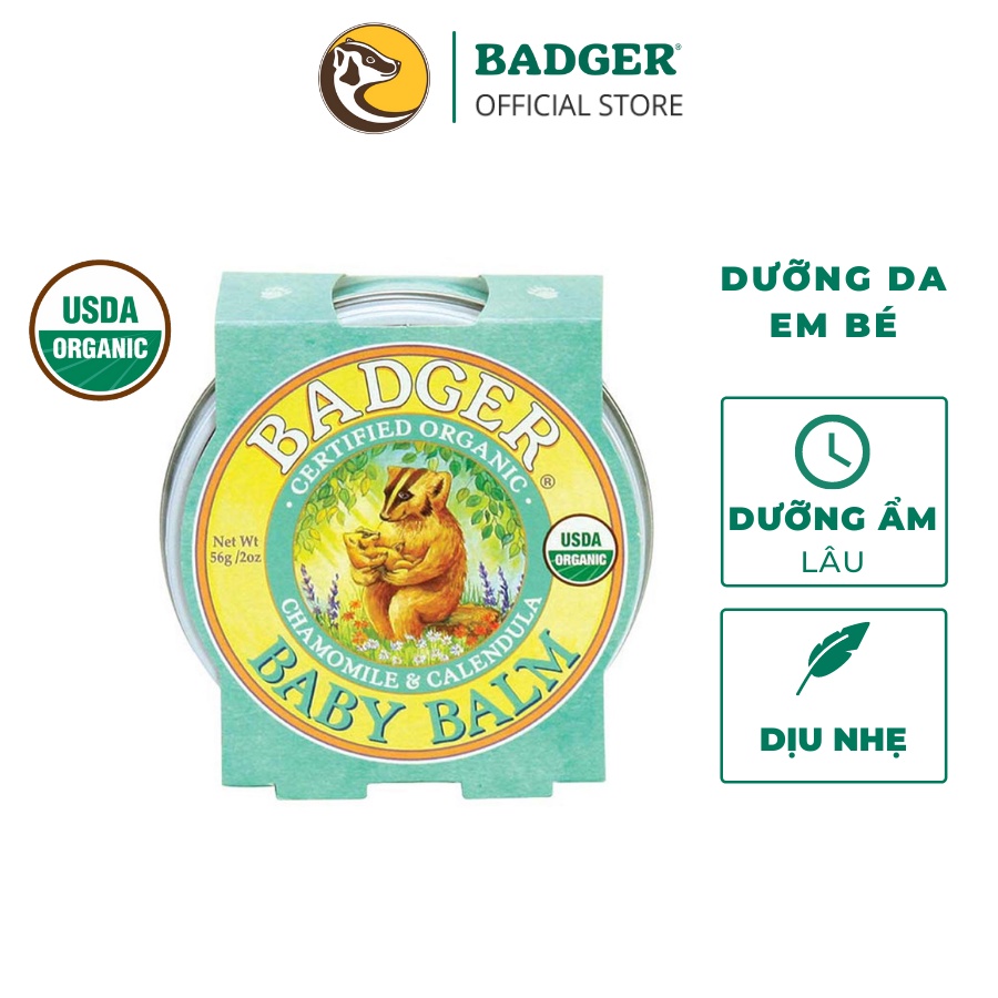 Sáp dầu hữu cơ dưỡng da em bé BADGER Baby organic balm dưỡng ẩm cho da khô, ngừa hăm an toàn cho trẻ sơ sinh – 21g 56g