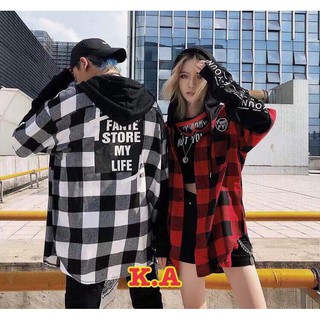ÁO KHOÁC UNISEX NAM NỮ CẶP NHÓM FORM RỘNG SWAG - ÁO FLANEL SỌC CARO 5