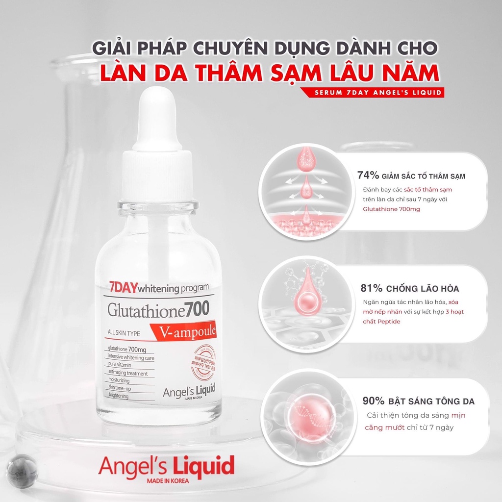 Serum Dưỡng Trắng Và Cấp Ẩm Angel's Liquid 7day Whitening Program Glutathione 700 V-Ample 30ml