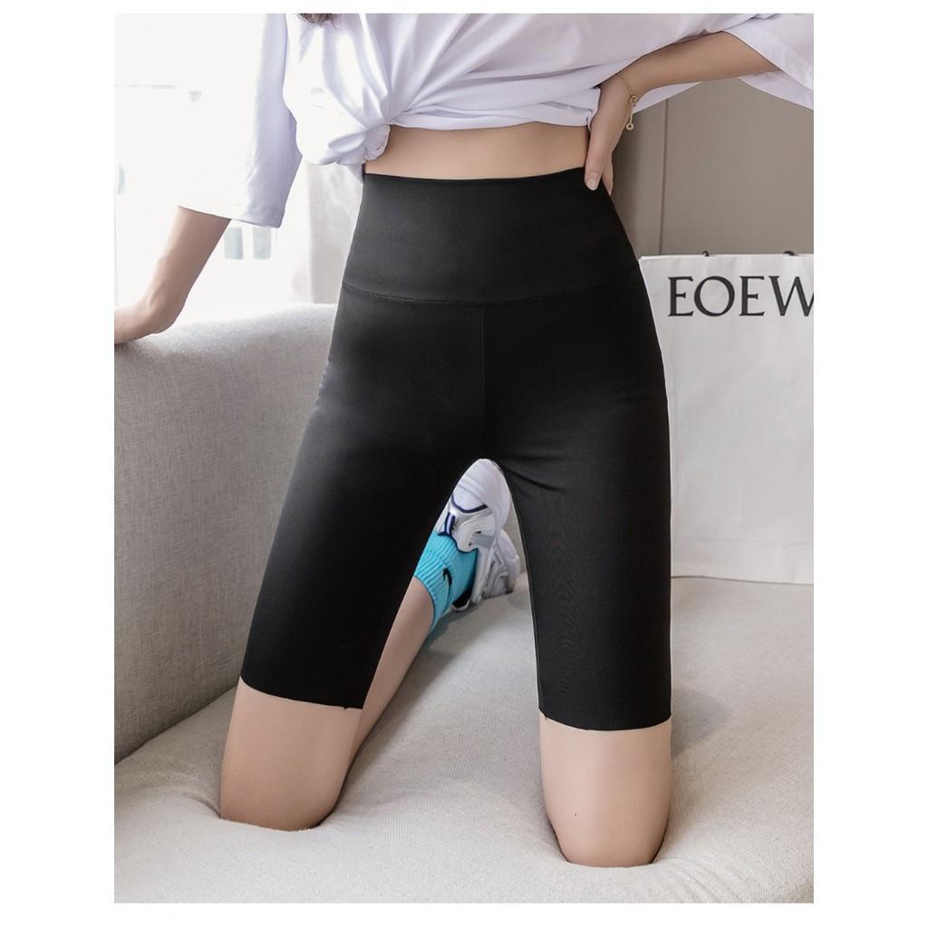 Quần legging lửng vải thun cao cấp biker nữ đùi ngố đồ mặc nhà dáng ôm bó lưng thun tập gym yoga bigsize