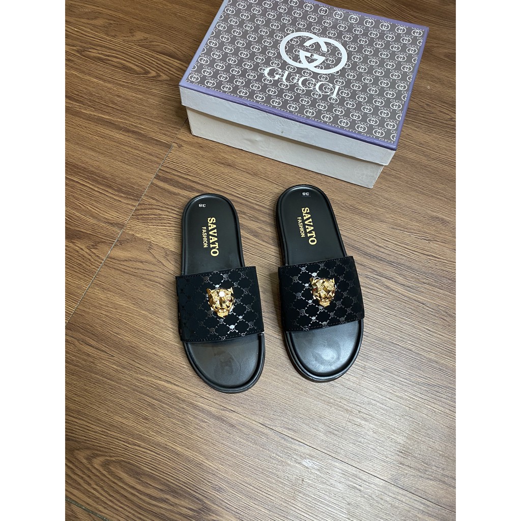 Dép lê Savato nam - Dép Savato quai ngang vân logo sói - Dép GC