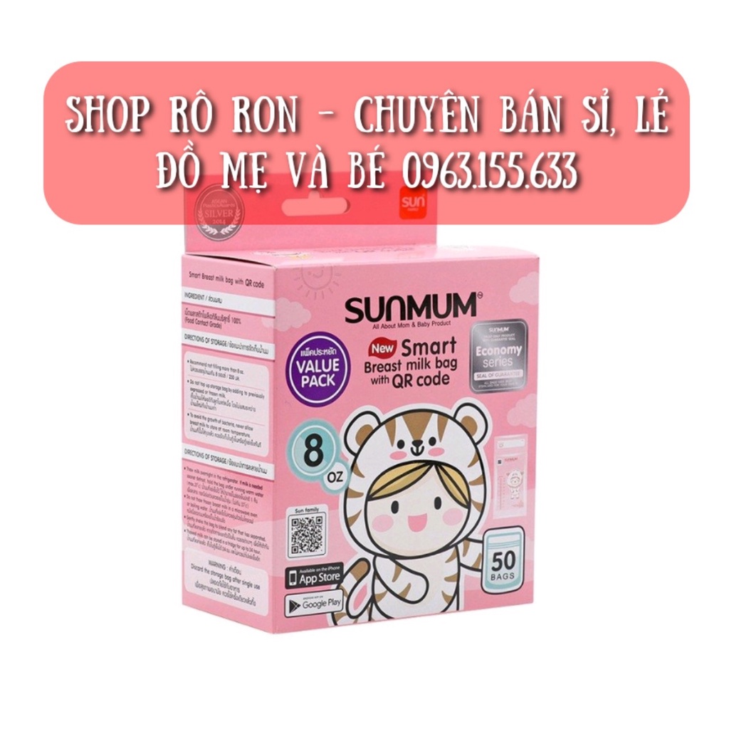 [Loại mới] Túi trữ sữa SUNMUM Thái - Hộp 50 Túi trữ sữa 250ml - Shop Rô Ron