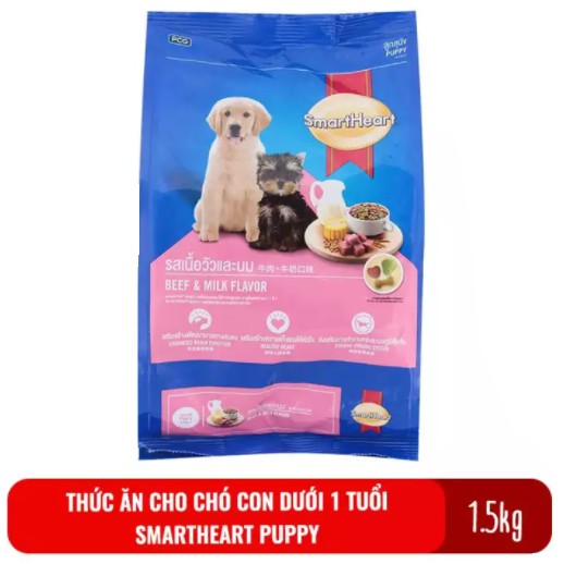 &lt;Bao Lớn&gt; Thức ăn cho chó con Smart Heart Puppy 1.5kg - Vị thịt bò và sữa ( Beef &amp; Milk Flavor)