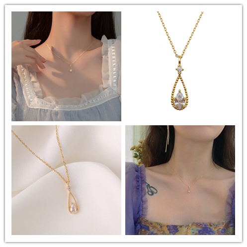 Vòng cổ Mặt Hình Giọt Nước Đính Đá Zircon Màu Vàng Phong Cách Cổ Tích Qipin Cho Nữ