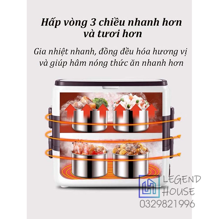 Hộp cơm cắm điện văn phòng hâm nóng và tự nấu chín thức ăn | Hộp đựng cơm giữ nhiệt 2 tầng 4 bát inox nấu cơm tiện lợi