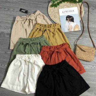 Quần short cạp cao linen