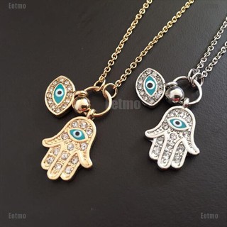 (Eetmo) Fatima Palm Necklace Evil Eye Hamsa Hand Chain Pendant Jewelry For Women