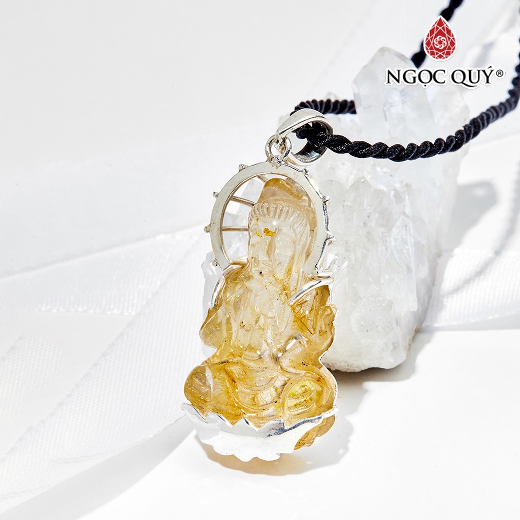 Mặt Dây Chuyền Phật Bà Quan Âm TA Tóc Vàng Bọc Bạc - Ngọc Quý