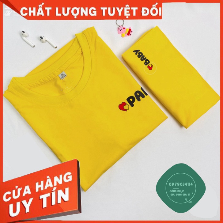 Áo thun gia đình 3/4/5 người Đồng phục giá rẻ Thun cotton dày dặn Màu vàng GD0009V Bin Action