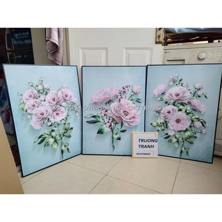 Tranh tráng gương khung compozit 40x60cm x 3 tranh - hoa hồng xanh