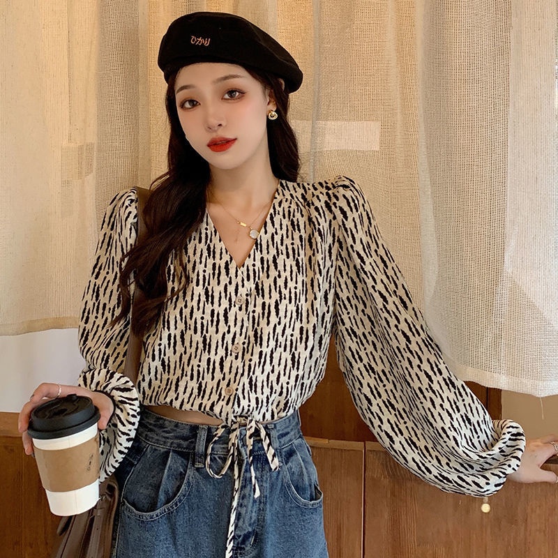 Áo Sơ Mi Tay Dài Dáng Rộng Họa Tiết Hoa Phong Cách Hàn Quốc Mới