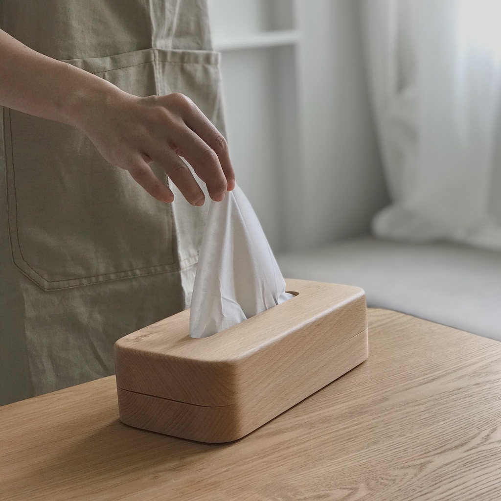 Kihowa | Hộp khăn giấy để bàn gỗ tự nhiên màu vàng sáng nhã nhặn, thiết kế bo góc tối giản đẹp mắt