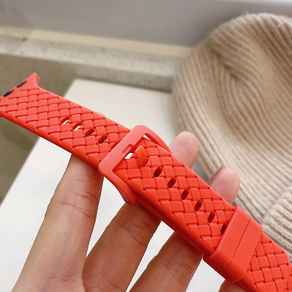 Dây Đeo Đồng Hồ Bằng Silicone Bện Cho Apple Watch Series 7 6 SE 5 4 44mm 40mm 45mm 41mm 42mm38mm