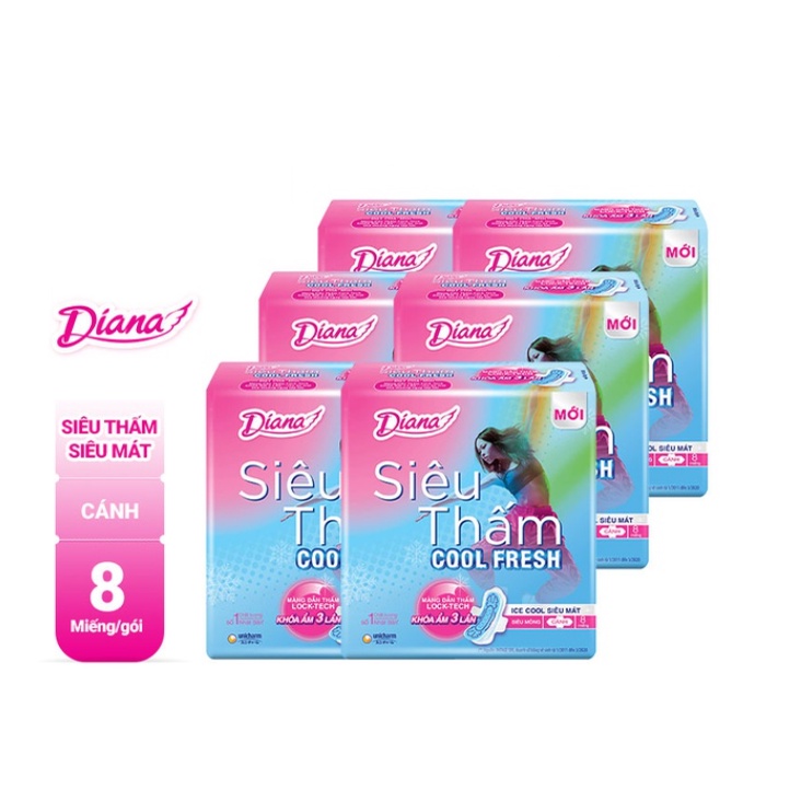 Băng Vệ Sinh Diana siêu thấm COOL FRESH cánh 8M