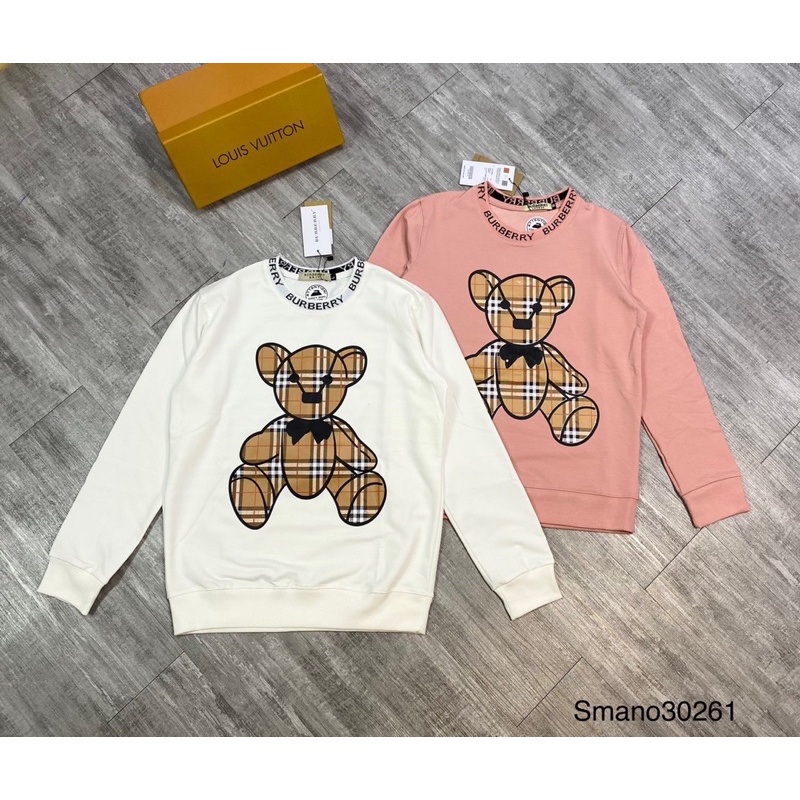 Áo nỉ đôi thu đông bbr in gấu kẻ sọc vàng