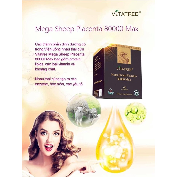 Thực phẩm bảo vệ sức khỏe Úc - Mega Sheep Placenta 80,000mg - GIẢM NÁM TÀN NHANG - DA TRẮNG HỒNG MỊN -  60 VIÊN
