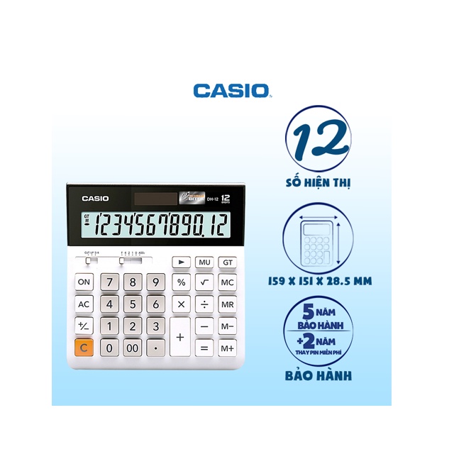 Máy Tính Casio DH-12-WE - Màu Trắng - 4971850091431