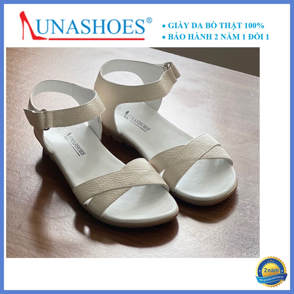 Dép sandal nữ đế bệt Lunashoes 6601 giày da bò thật mềm êm chân bảo hành 24 tháng