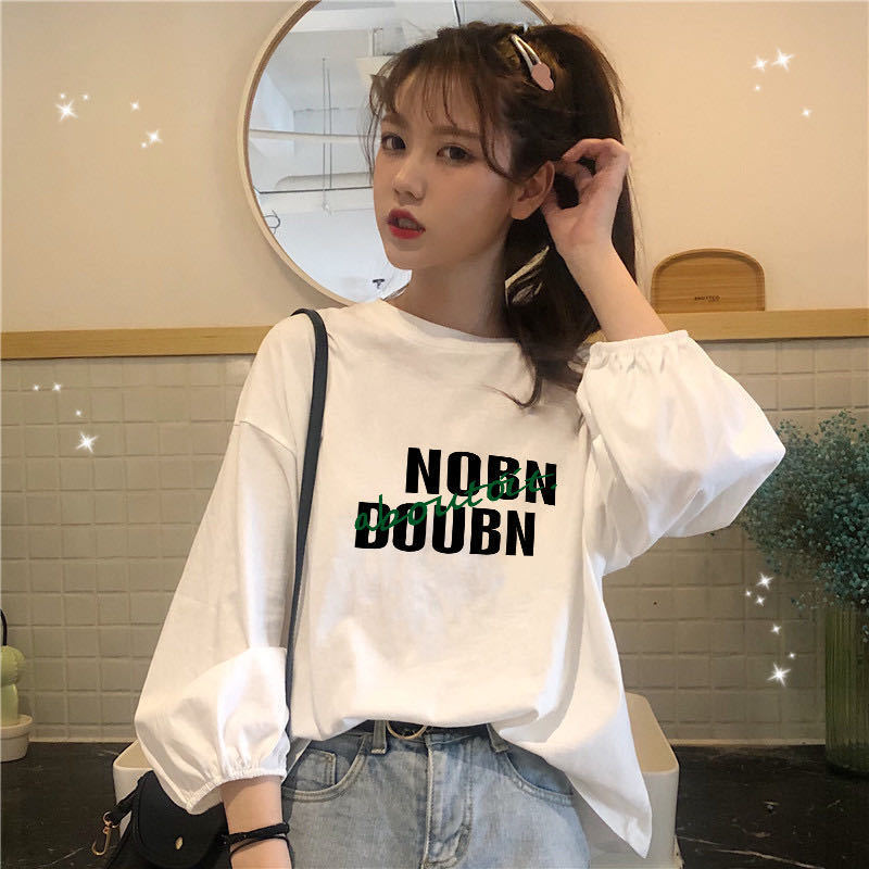 Áo kiểu tay dài phồng dáng rộng mỏng in họa tiết size lớn phong cách Hàn Quốc thời trang mới cho nữ