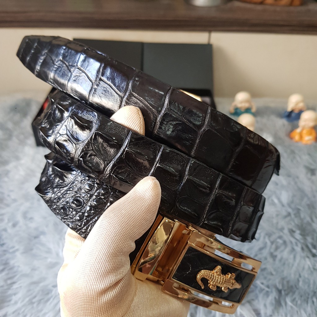 Dây Lưng Cá Sấu, Màu Đen I Dây Lưng Da Cá Sấu Ghép Bản 3,5 cm I Bảo Hành 24 Tháng