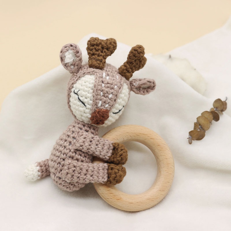 Đồ Chơi Lục Lạc Gặm Nướu Hình Hươu Đan Tay Không BPA Làm Quà Tặng Cho Bé Mọc Răng