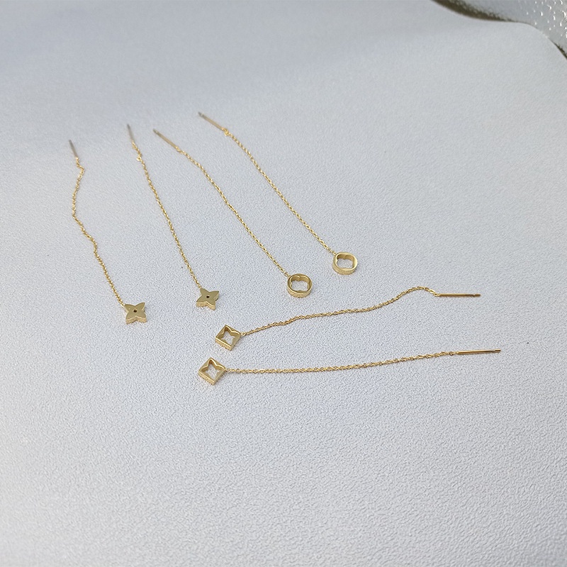 Khuyên Tai Dây Xích Dáng Dài Bằng Thép Titan Đơn Giản Phong Cách Âu Mỹ Mới