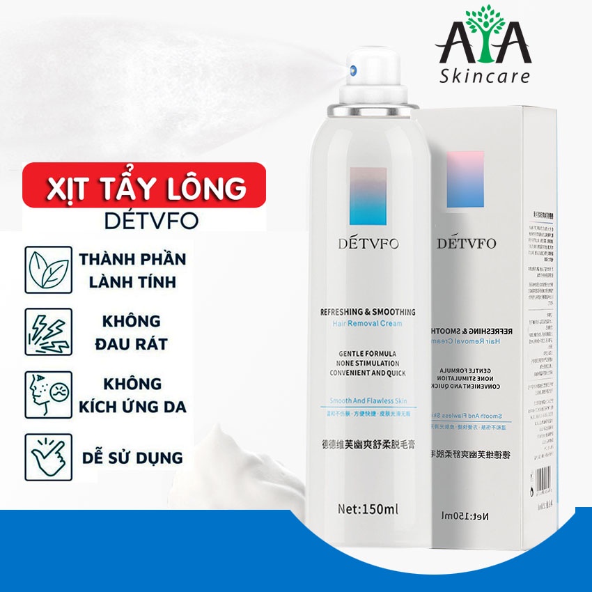 Kem xịt tẩy lông DETVFO nhanh gọn dịu nhẹ lành tính 150ml - avaskinscare