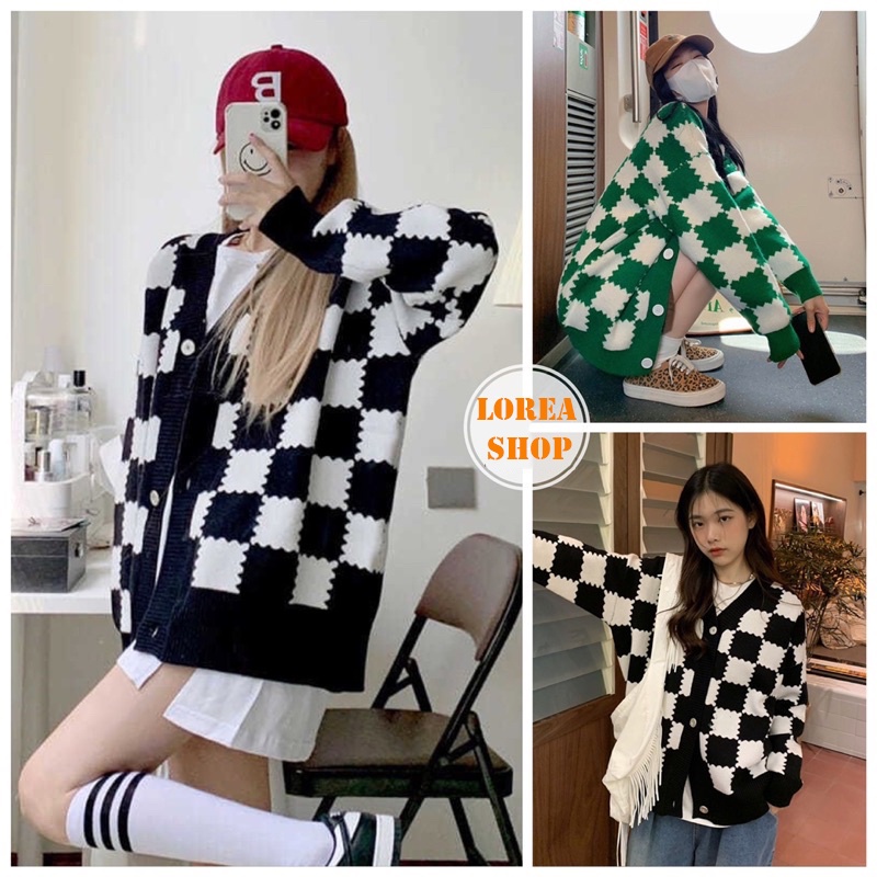 Áo Khoác Cardigan Ô Bánh biscuits Đen Xanh Form Rộng Nam Nữ Cúc Cài Chất Nỉ đẹp