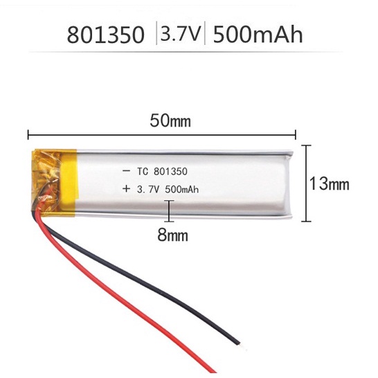 PIN LIPO 500mAh 3.7V 801350 , DÙNG CHO CÁC THIẾT BỊ ĐIỆN TỬ