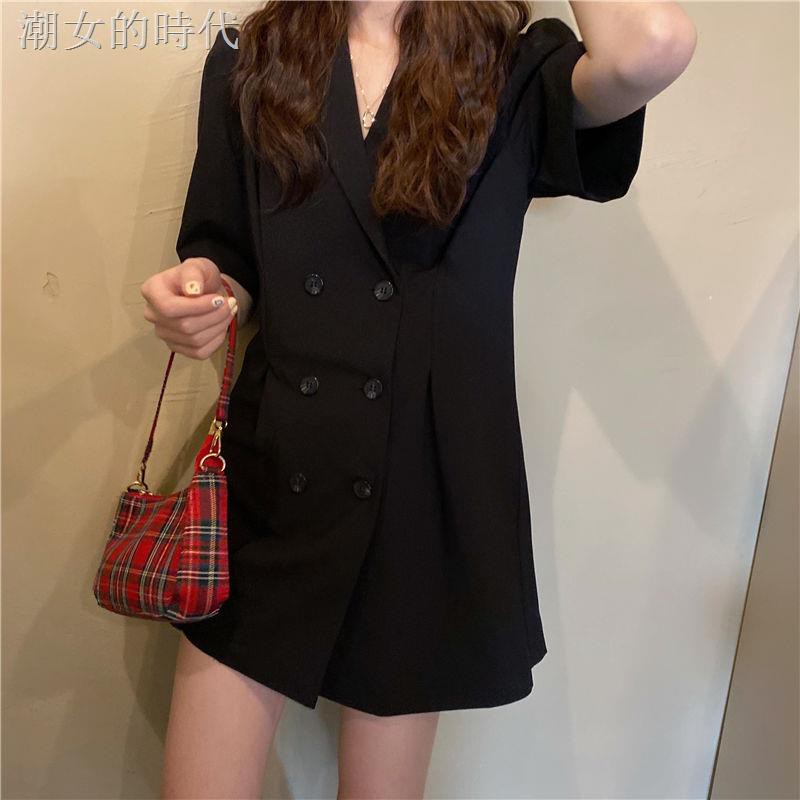 Đầm Tay Ngắn Cổ Vest Dáng Chữ A Phối Hai Hàng Nút Phong Cách Vintage | BigBuy360 - bigbuy360.vn