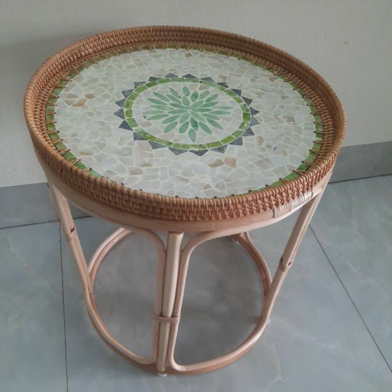 bàn trà mây tre đan