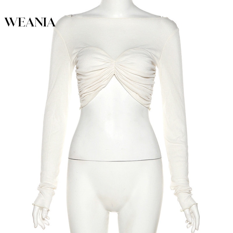 Áo Thun Croptop Tay Dài Thiết Kế Xếp Ly Thời Trang Quyến Rũ