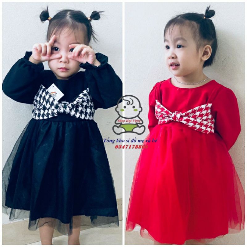 Váy bé gái - Váy dạ nhung nơ ngực siêu xinh cho bé 1-5 Tuổi