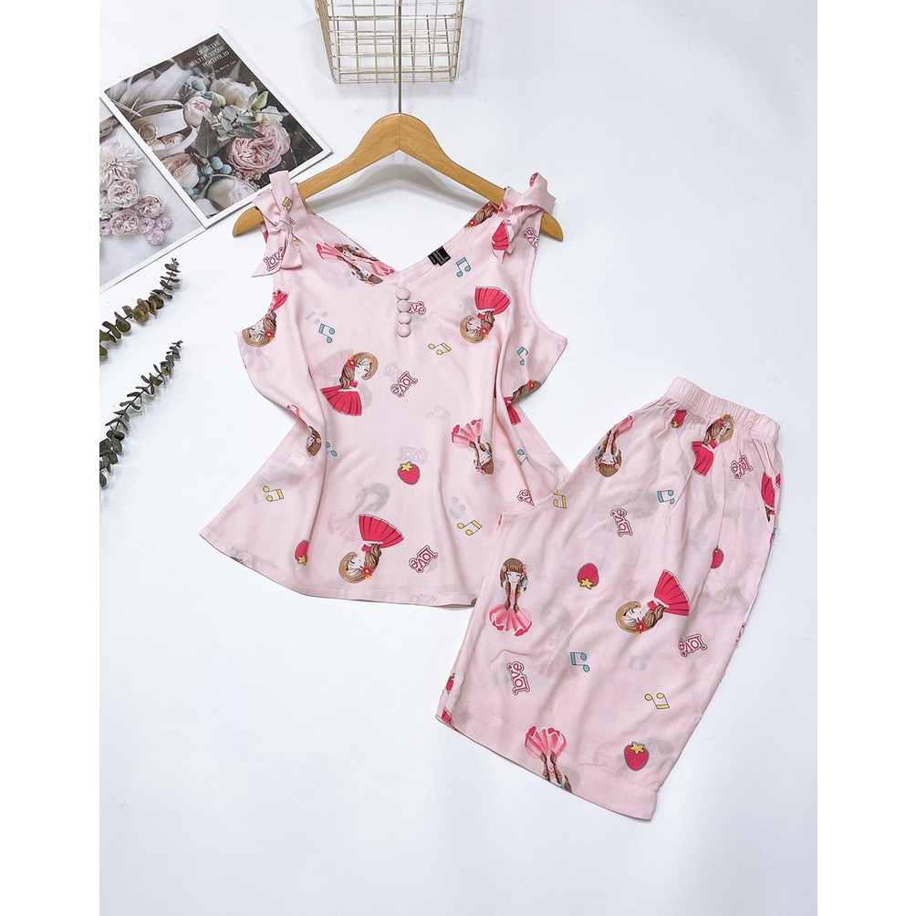 Đồ bộ lửng tole F21 cổ tim 4 nút - (42-75kg)